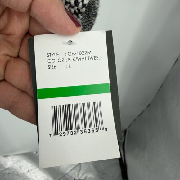 NWT Gallery tweed Hooded Wool-Blend Walker Coat black white print sz L - Picture 3 of 10